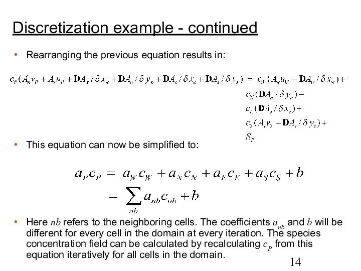 Discretization example - continued Rearranging the previous equation results in: