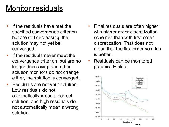 Monitor residuals If the residuals have met the specified convergence