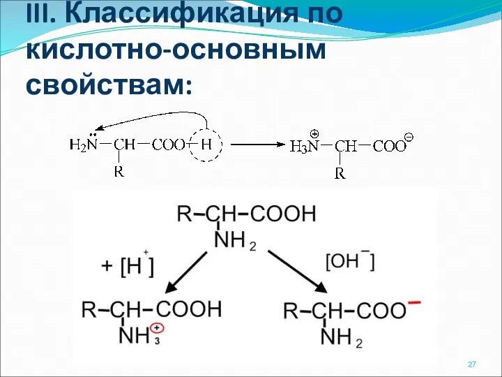 III. Классификация по кислотно-основным свойствам: