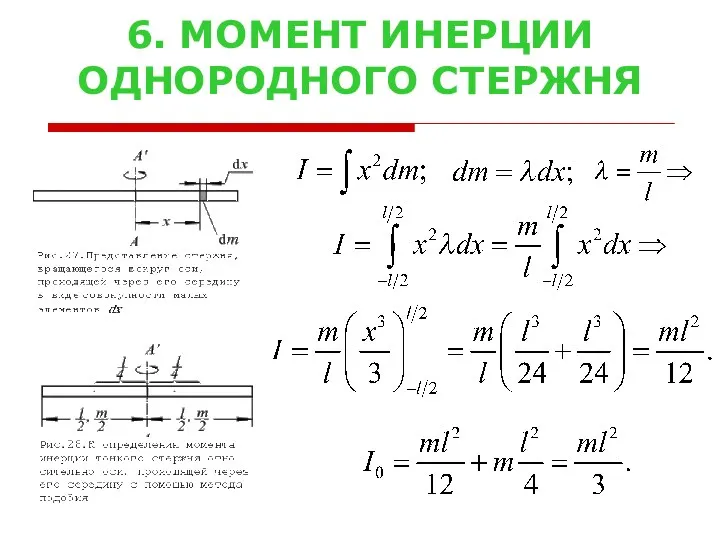 6. МОМЕНТ ИНЕРЦИИ ОДНОРОДНОГО СТЕРЖНЯ