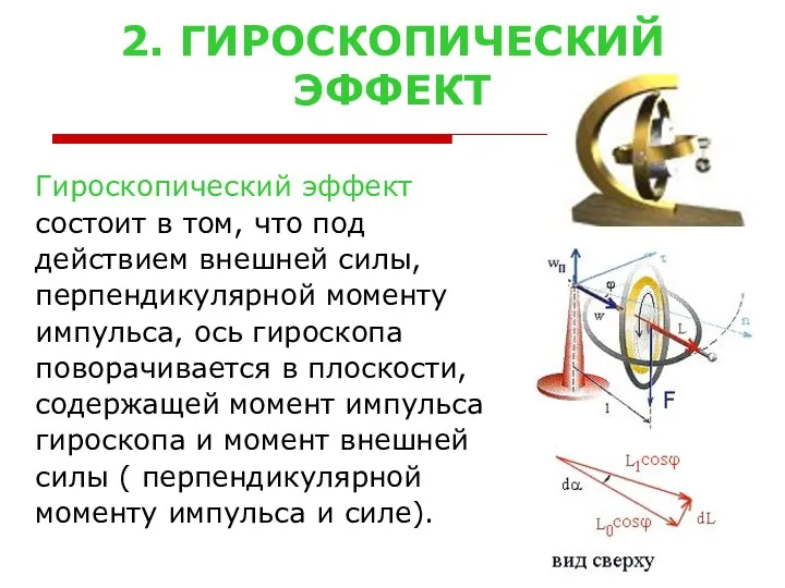 2. ГИРОСКОПИЧЕСКИЙ ЭФФЕКТ Гироскопический эффект состоит в том, что под