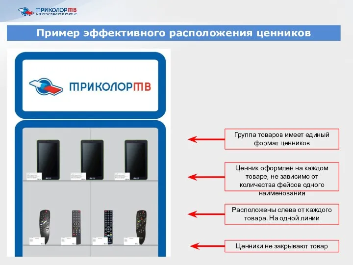 Ценник оформлен на каждом товаре, не зависимо от количества фейсов