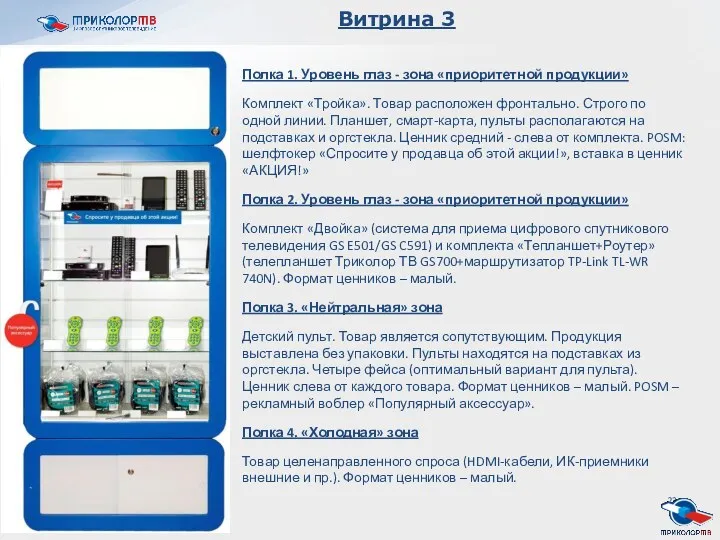 Полка 1. Уровень глаз - зона «приоритетной продукции» Комплект «Тройка».