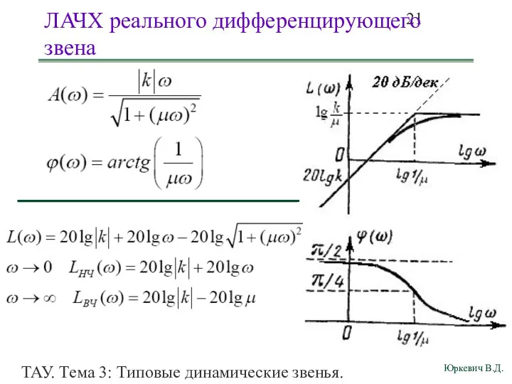 ТАУ. Тема 3: Типовые динамические звенья. ЛАЧХ реального дифференцирующего звена