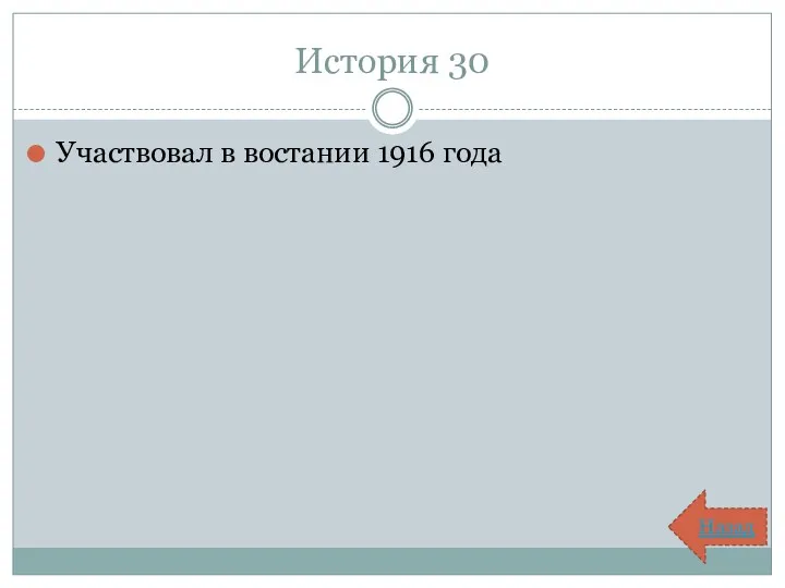 История 30 Участвовал в востании 1916 года Назад