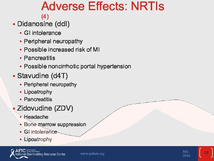 Adverse Effects: NRTIs (4) Didanosine (ddI) GI intolerance Peripheral neuropathy