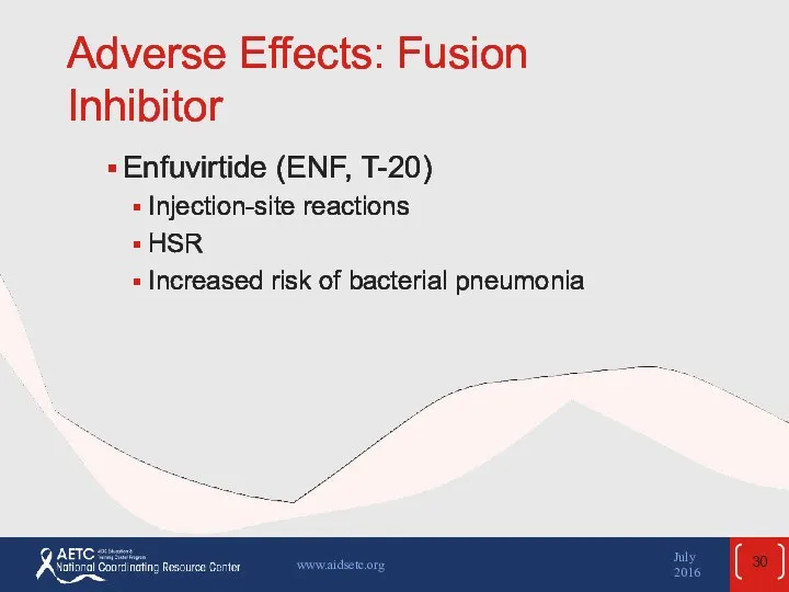 Adverse Effects: Fusion Inhibitor Enfuvirtide (ENF, T-20) Injection-site reactions HSR