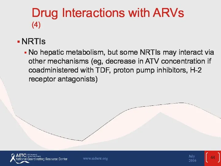 Drug Interactions with ARVs (4) NRTIs No hepatic metabolism, but
