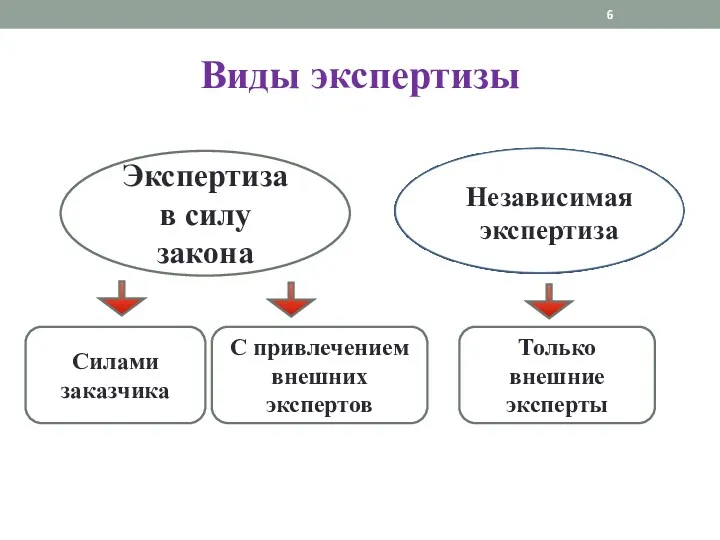 Виды экспертизы Экспертиза в силу закона Независимая экспертиза Силами заказчика