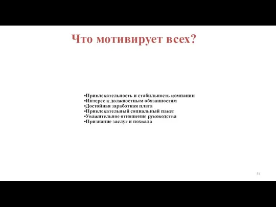 Что мотивирует всех? Привлекательность и стабильность компании Интерес к должностным