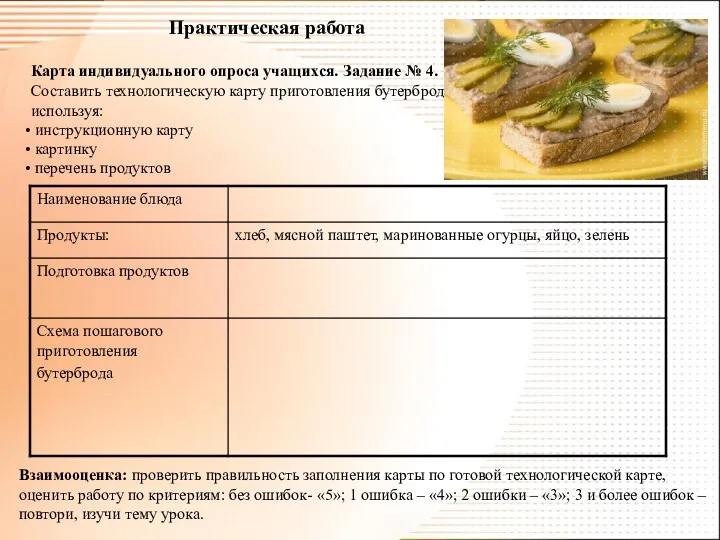 Практическая работа Карта индивидуального опроса учащихся. Задание № 4. Составить