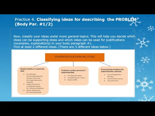 Practice 4. Classifying ideas for describing the PROBLEM (Body Par.