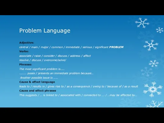 Problem Language Adjective: central / main / major / common