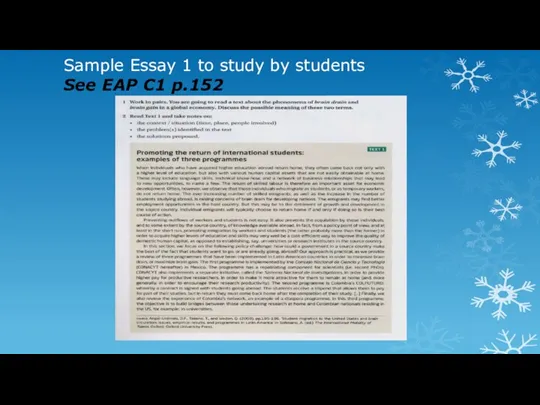 Sample Essay 1 to study by students See EAP C1 p.152