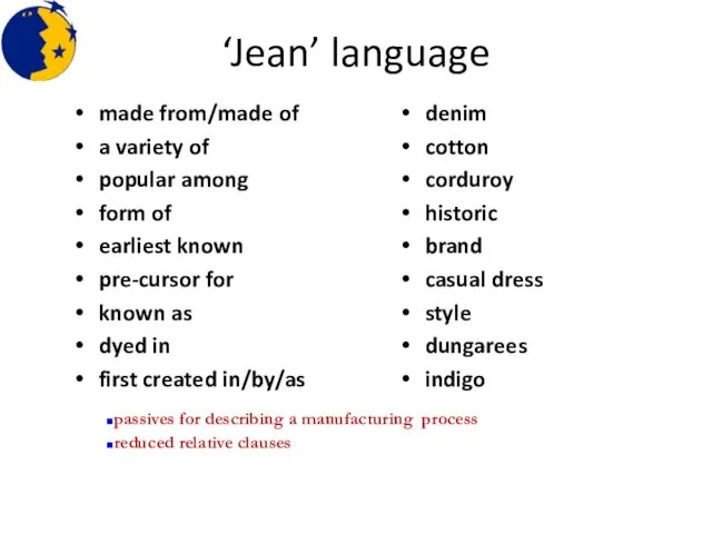 ‘Jean’ language made from/made of a variety of popular among