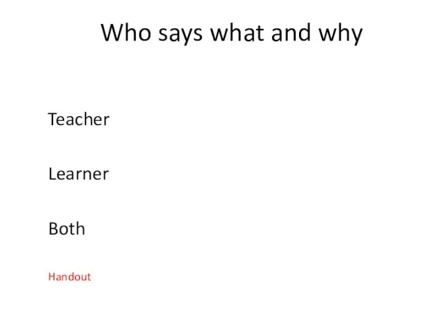 Who says what and why Teacher Learner Both Handout