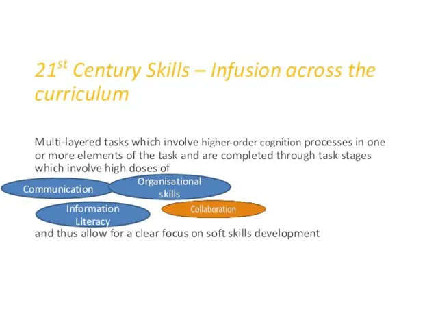 21st Century Skills – Infusion across the curriculum Multi-layered tasks which involve higher-order
