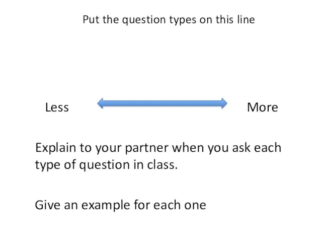 Put the question types on this line Less More Explain to your partner