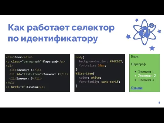 Как работает селектор по идентификатору 8