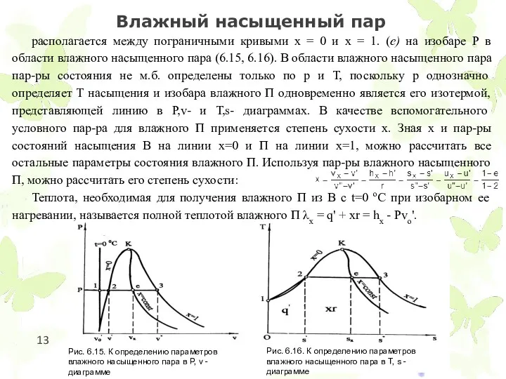 Влажный насыщенный пар располагается между пограничными кривыми x = 0