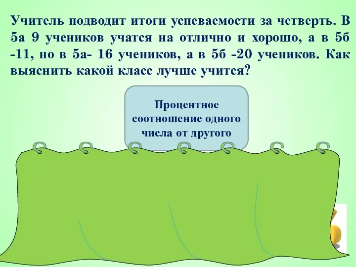 Учитель подводит итоги успеваемости за четверть. В 5а 9 учеников