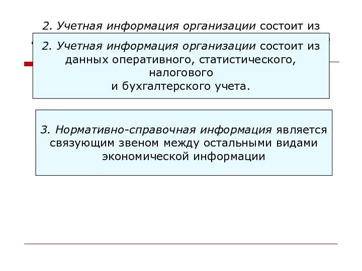 2. Учетная информация организации состоит из данных оперативного, статистического, налогового