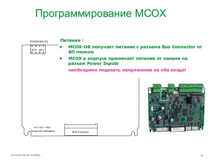 Программирование МСОХ -24V+ -24V+ +7V +3V3 +5V Power LED Indications