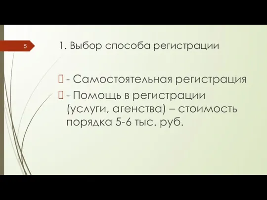 1. Выбор способа регистрации - Самостоятельная регистрация - Помощь в