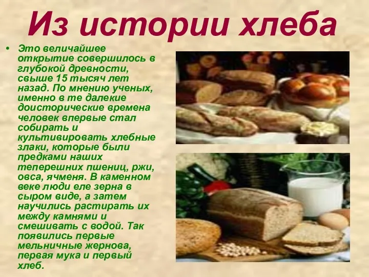 Из истории хлеба Это величайшее открытие совершилось в глубокой древности,