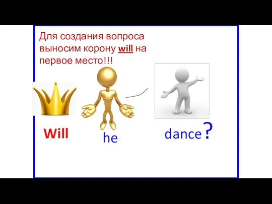 he Will dance? Для создания вопроса выносим корону will на первое место!!!