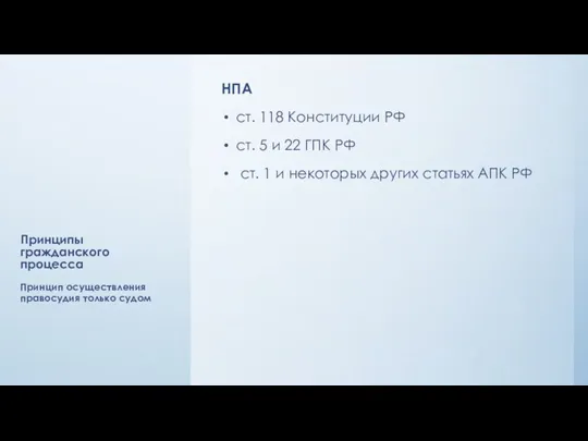 Принципы гражданского процесса НПА ст. 118 Конституции РФ ст. 5