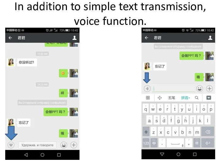 In addition to simple text transmission, voice function.