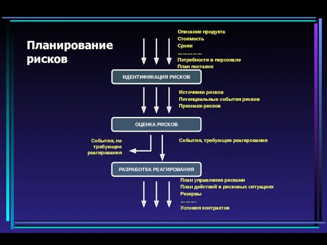 Планирование рисков Описание продукта Стоимость Сроки …………… Потребности в персонале