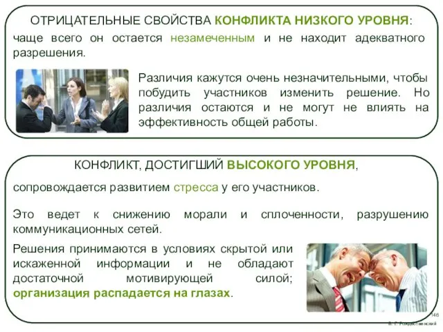 ОТРИЦАТЕЛЬНЫЕ СВОЙСТВА КОНФЛИКТА НИЗКОГО УРОВНЯ: чаще всего он остается незамеченным