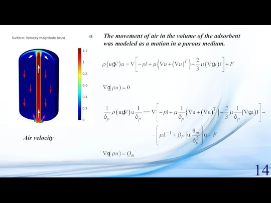 14 The movement of air in the volume of the adsorbent was modeled