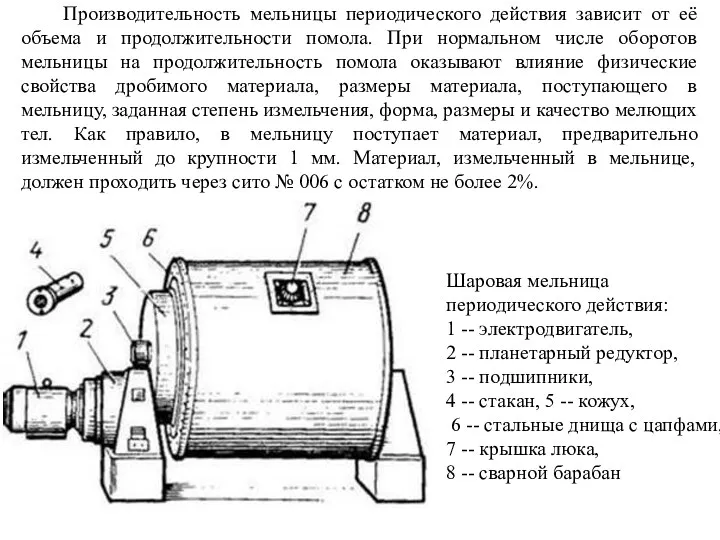 Производительность мельницы периодического действия зависит от её объема и продолжительности