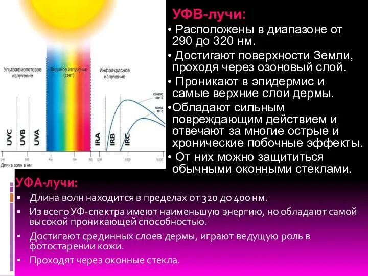 УФА-лучи: Длина волн находится в пределах от 320 до 400