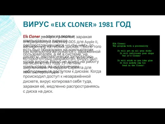 ВИРУС «ELK CLONER» 1981 ГОД Elk Cloner — один из