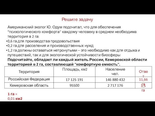 Решите задачу Американский эколог Ю. Одум подсчитал, что для обеспечения