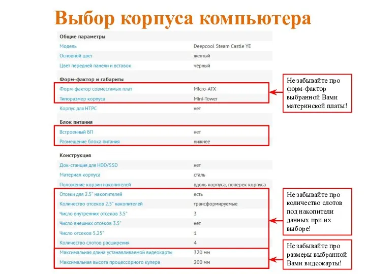 Выбор корпуса компьютера Не забывайте про форм-фактор выбранной Вами материнской