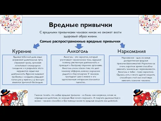 Вредные привычки С вредными привычками человек никак не сможет вести