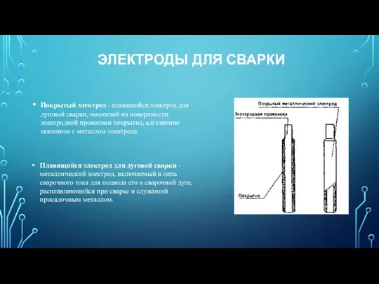 ЭЛЕКТРОДЫ ДЛЯ СВАРКИ Покрытый электрод - плавящийся электрод для дуговой