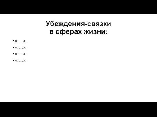 Убеждения-связки в сферах жизни: «….». «….». «….». «….».