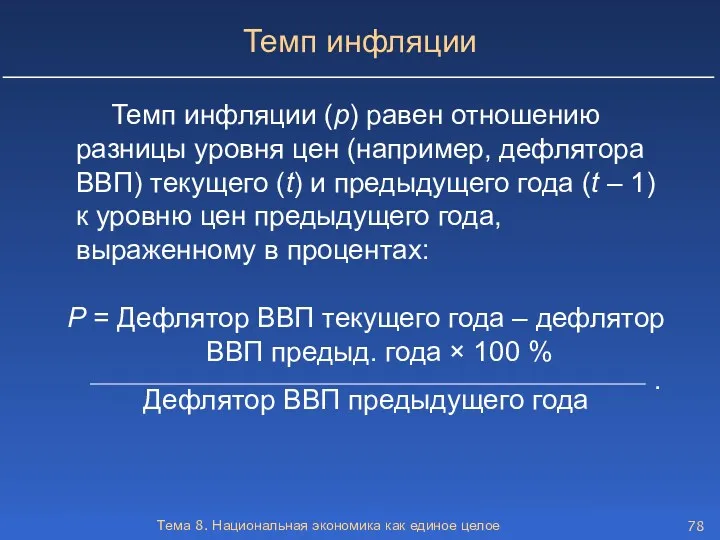 Тема 8. Национальная экономика как единое целое Темп инфляции (p)