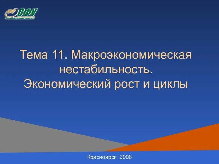 Тема 11. Макроэкономическая нестабильность. Экономический рост и циклы Красноярск, 2008