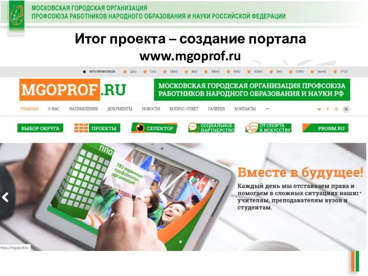 Итог проекта – создание портала www.mgoprof.ru