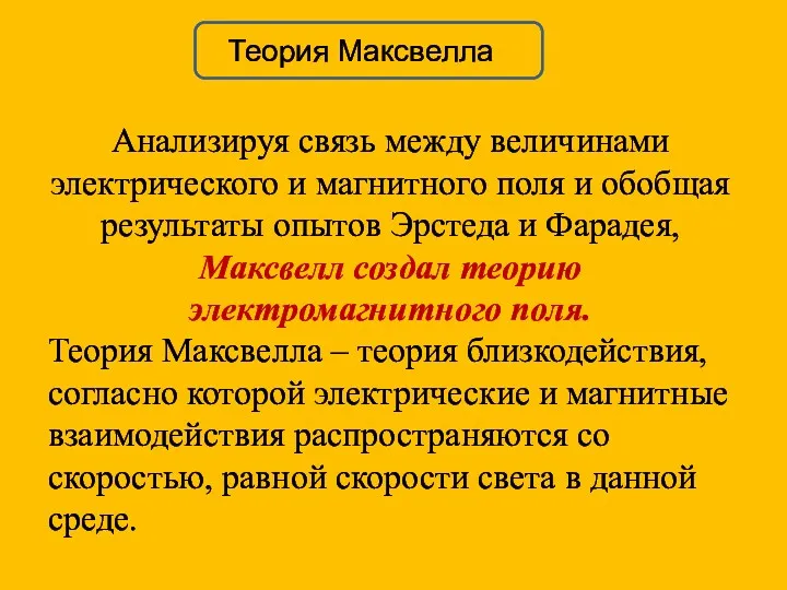 Теория Максвелла Анализируя связь между величинами электрического и магнитного поля