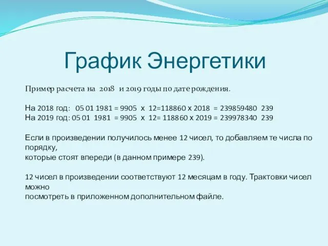 График Энергетики Пример расчета на 2018 и 2019 годы по