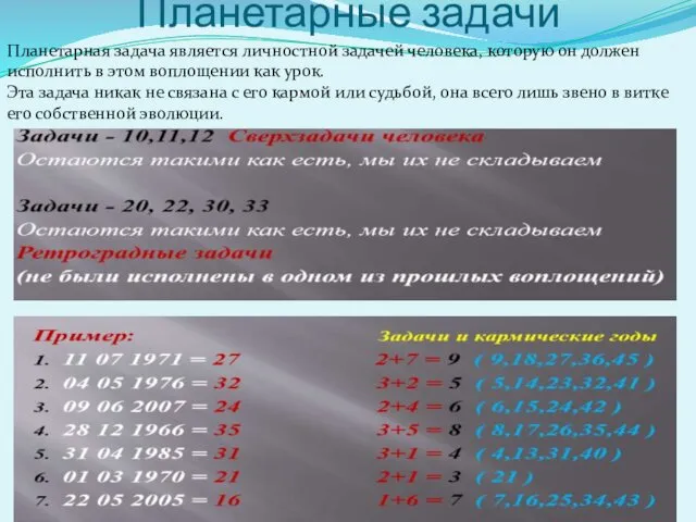 Планетарные задачи Планетарная задача является личностной задачей человека, которую он