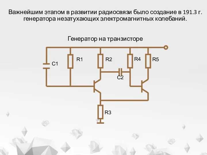 Важнейшим этапом в развитии радиосвязи было создание в 191.3 г.